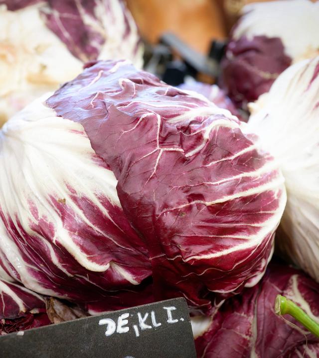 Nahaufnahme frischer, bunter Radicchio-Köpfe
