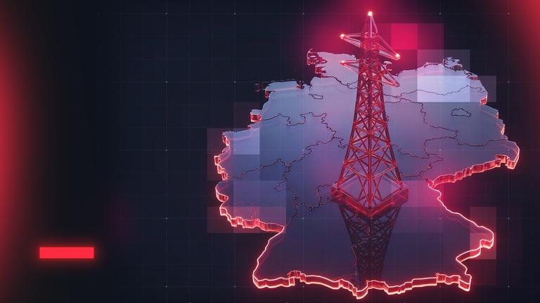 Umrisskarte von Deutschland mit Strommast als zentrales Bildelement