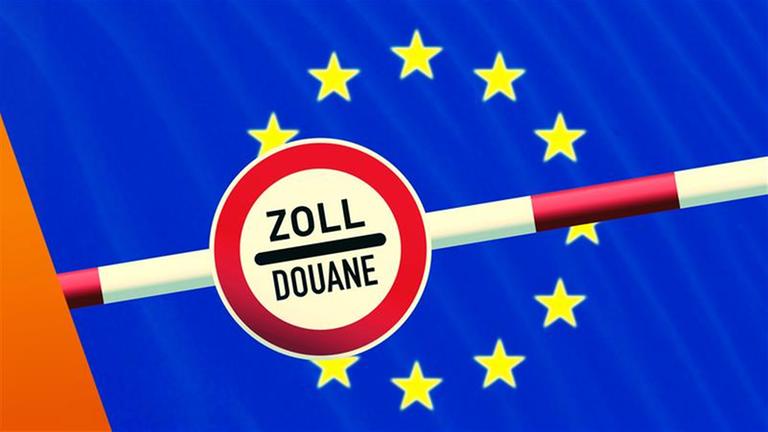 EU Flagge mit Zoll-Schranke