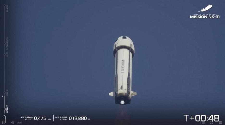 Die Raumkapsel Blue Origin auf dem Weltraumflug mit US-Prominenten.