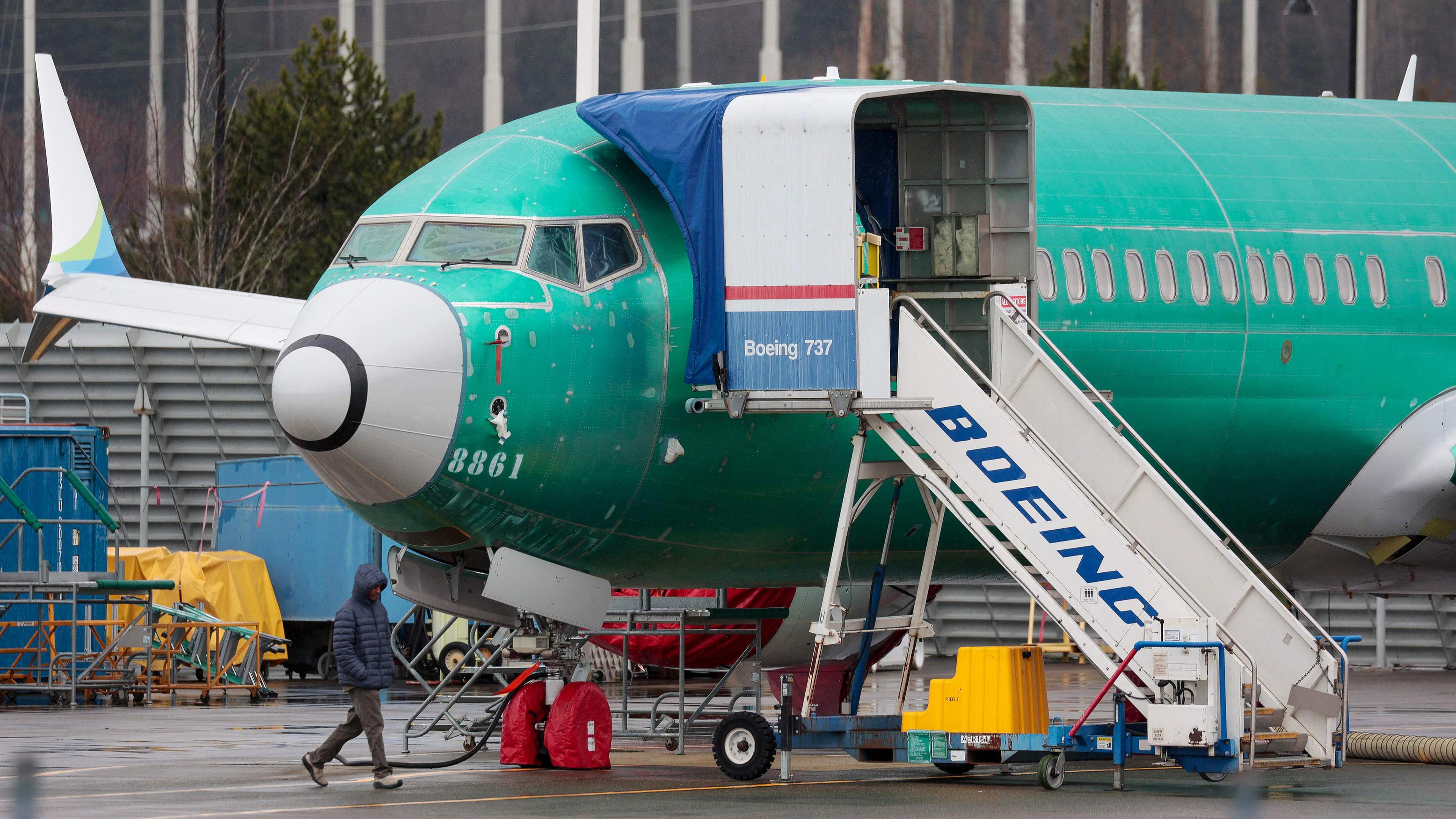 Ein Boeing 737-8 MAX im Boeing-Werk in Renton, aufgenommen am 25.01.2024