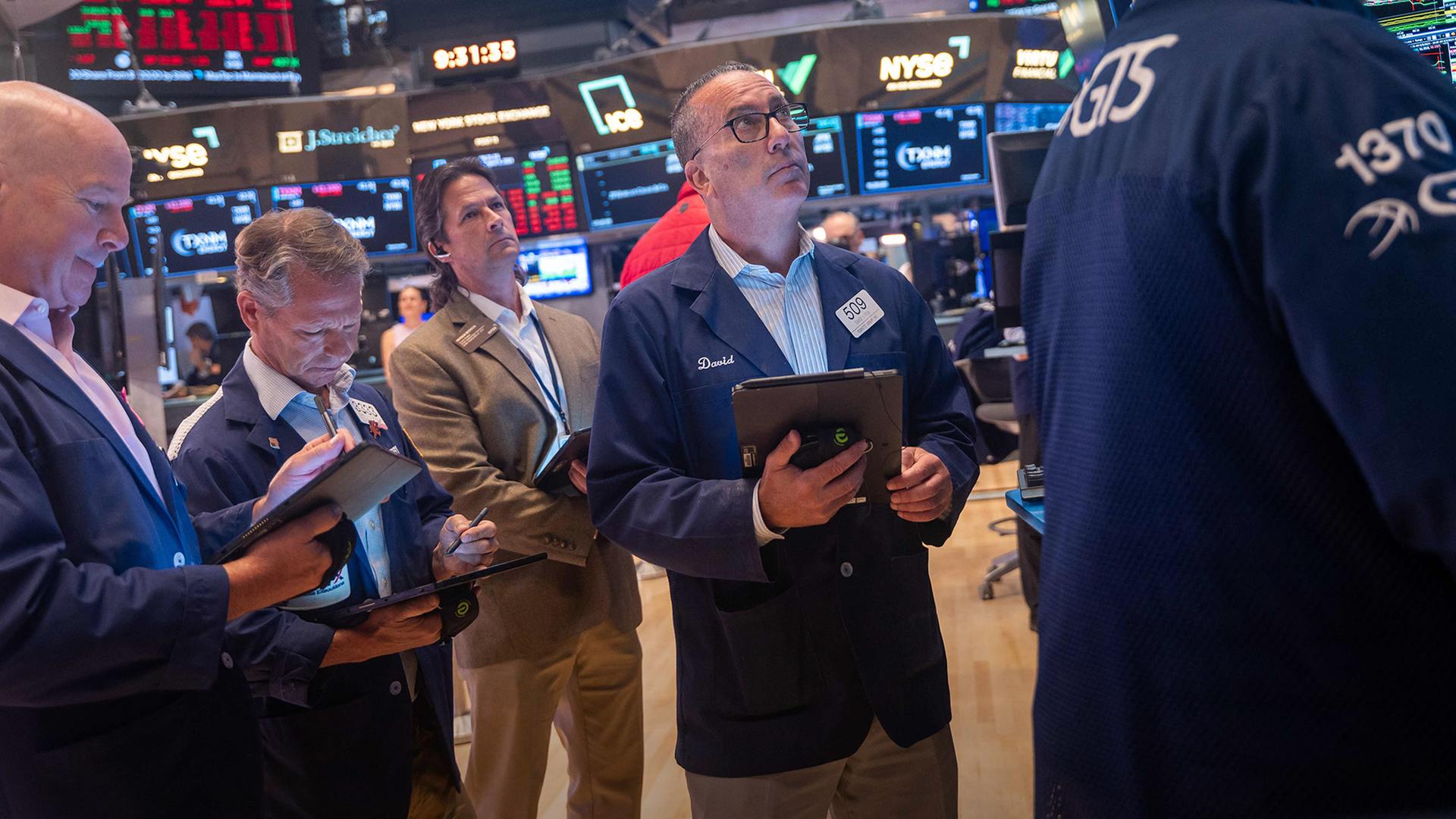Börsenmakler an der Börse in New York. 