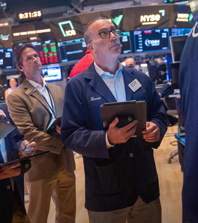 Börsenmakler an der Börse in New York. 