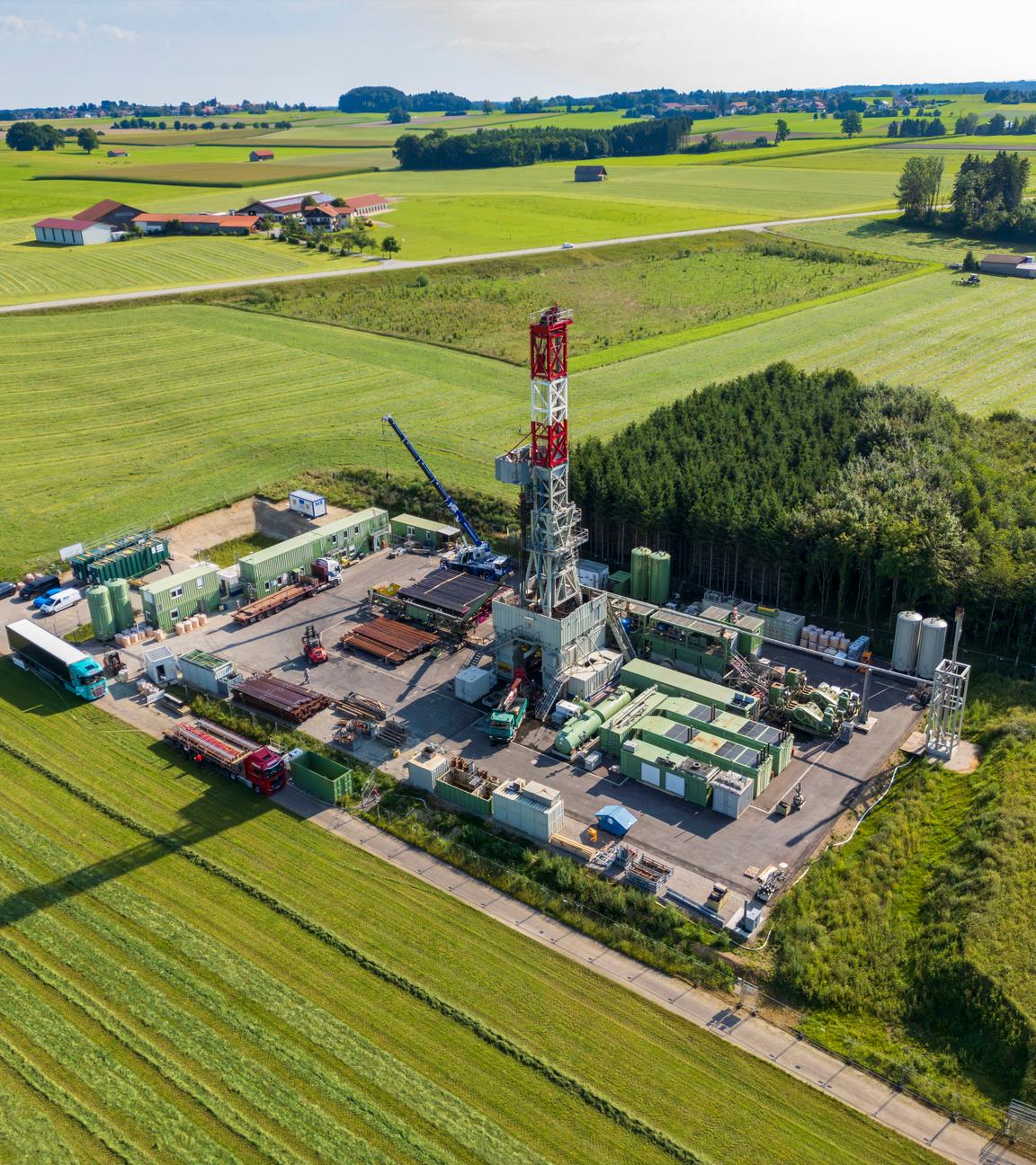 Bayern, Reichling: Blick auf die zukünftige Gasbohranlage (Aufnahme mit Drohne).
