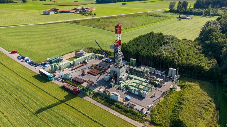 Bayern, Reichling: Blick auf die zukünftige Gasbohranlage (Aufnahme mit Drohne).