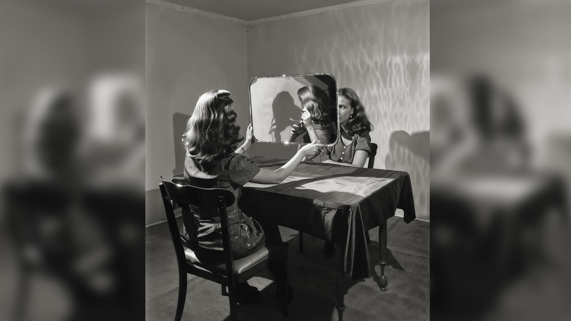 Das Werk “BLIND LOOKING FOR A MIRROR | Me Me Me” von Boris Eldagsen (Promptografie, 2024)