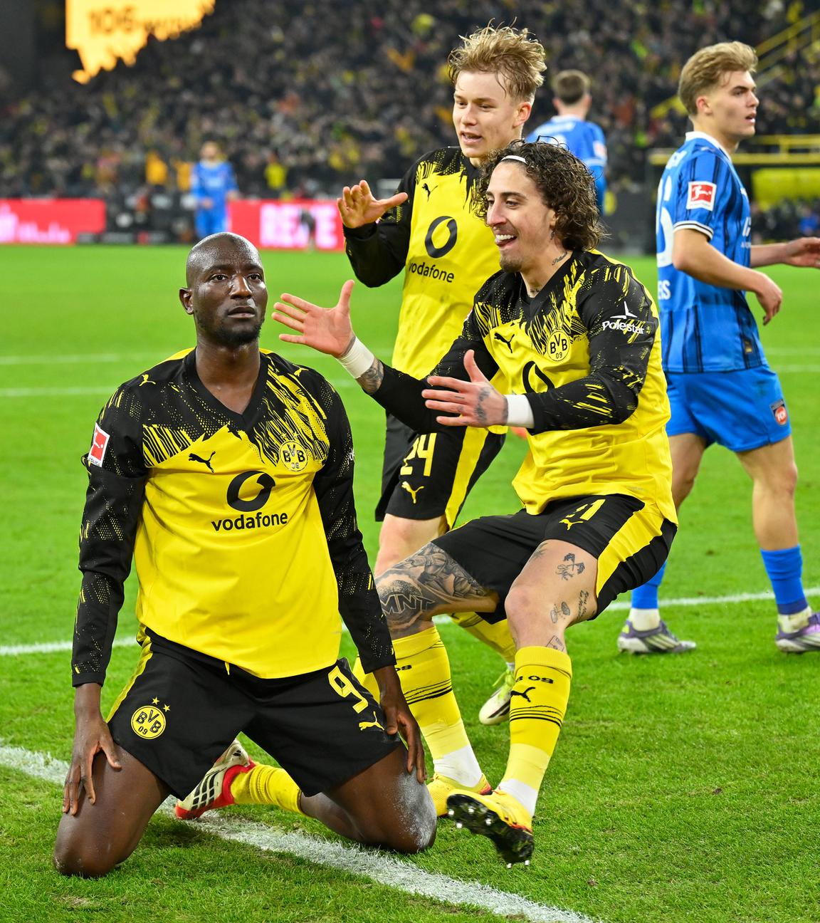 Bei der Bundesliga-Partie 2025/26 zwischen Borussia Dortmund und dem 1. FC Heidenheim feiert Serhou Guirassy (Dortmund) nach seinem Tor.