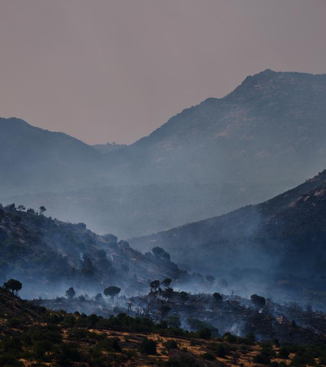 Rauch steigt auf, während sich ein Waldbrand in der Nähe von Hoyo de Pinares in der Provinz Madrid ausbreitet.