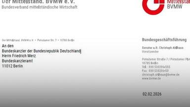 Screenshot: Brandbrief Merz Mittelständler enttäuscht von Wirtschaftspolitik