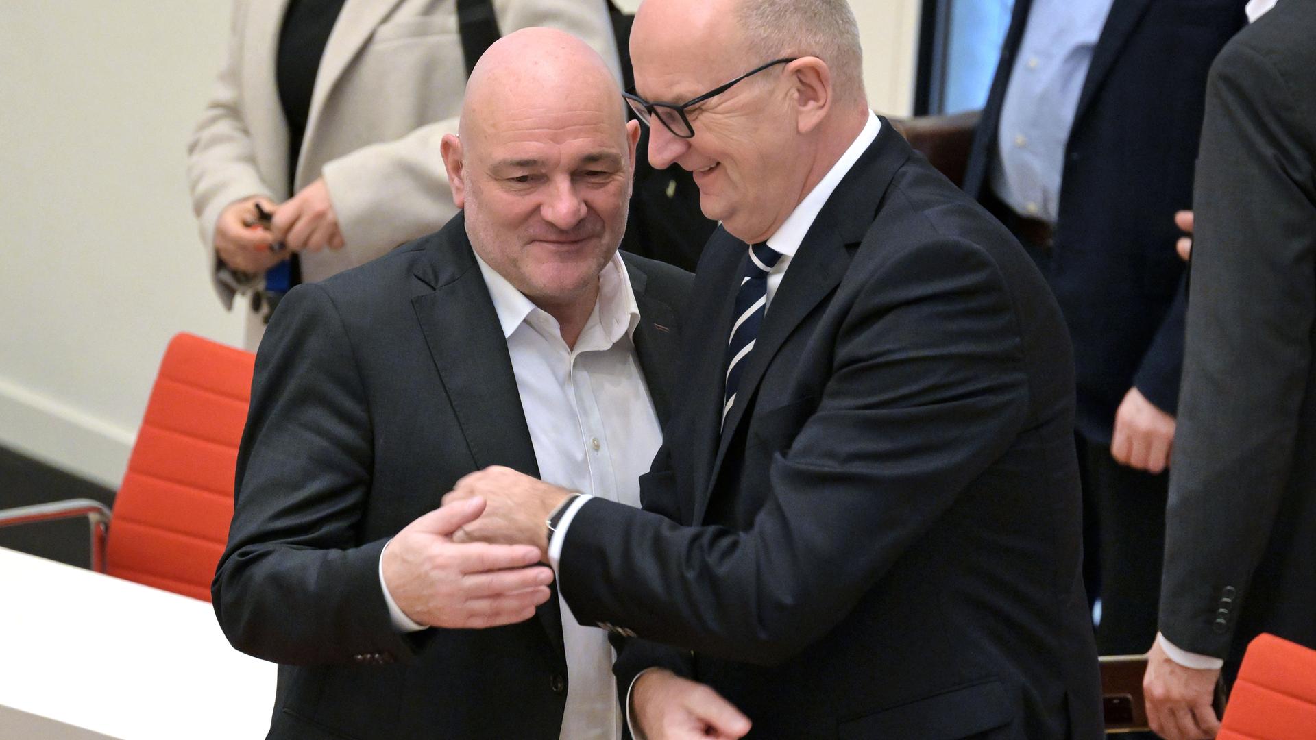 SPD-Ministerpräsident Woidke und BSW-Landeschef Crumbach