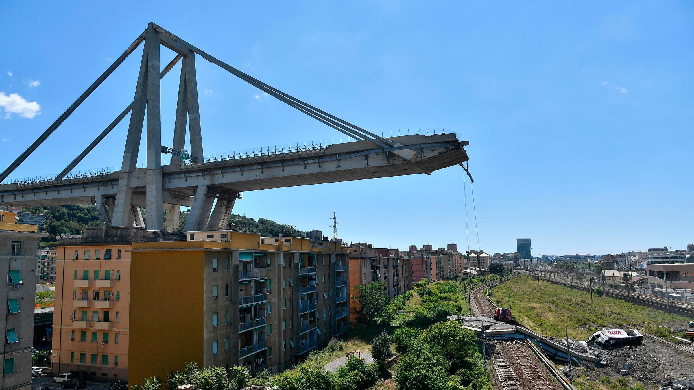 Eingestürzte Brücke des Architekten Riccardo Morandi in Genua am15.8.2018