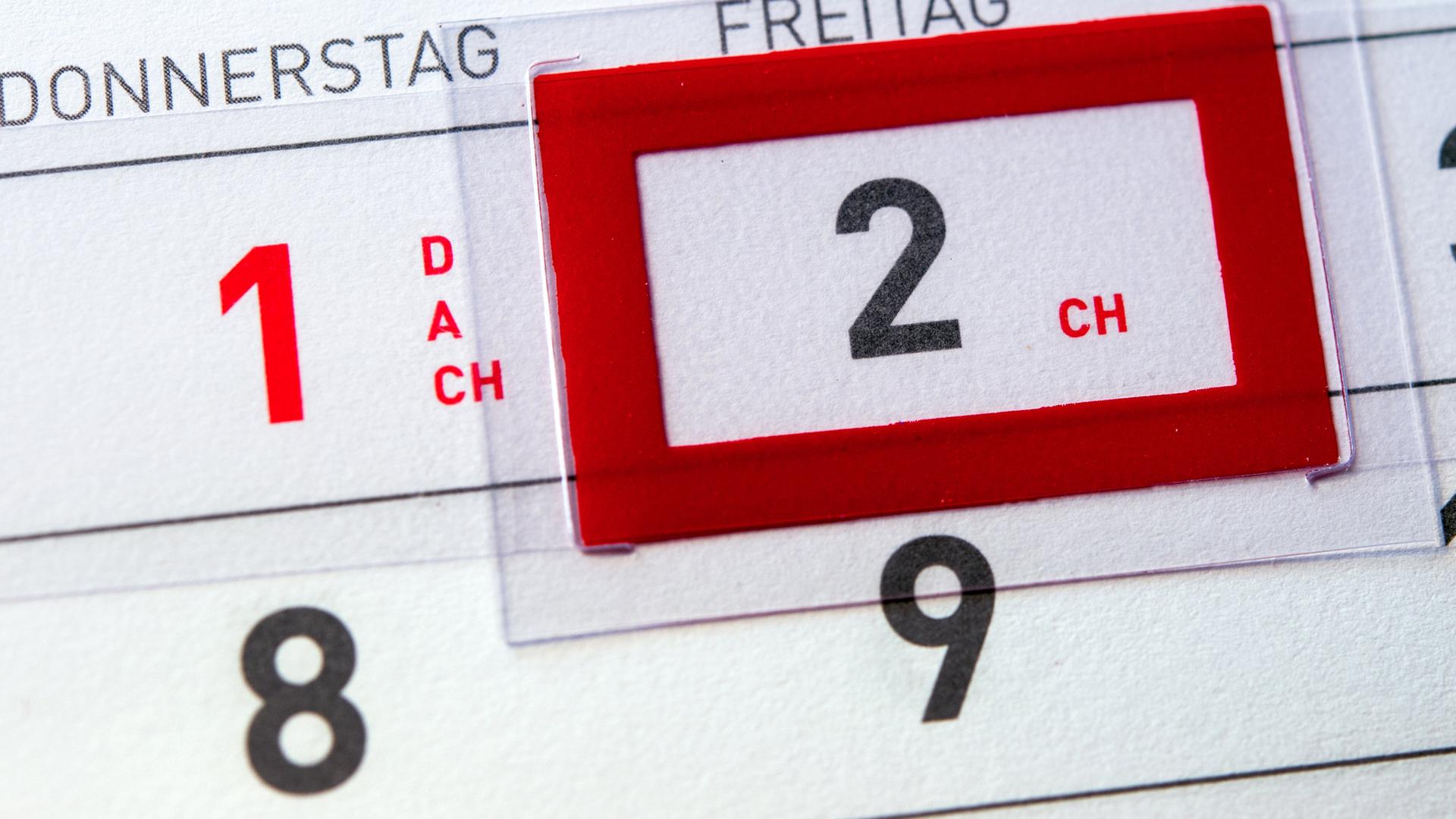 Kalender zeigt einen Brückentag
