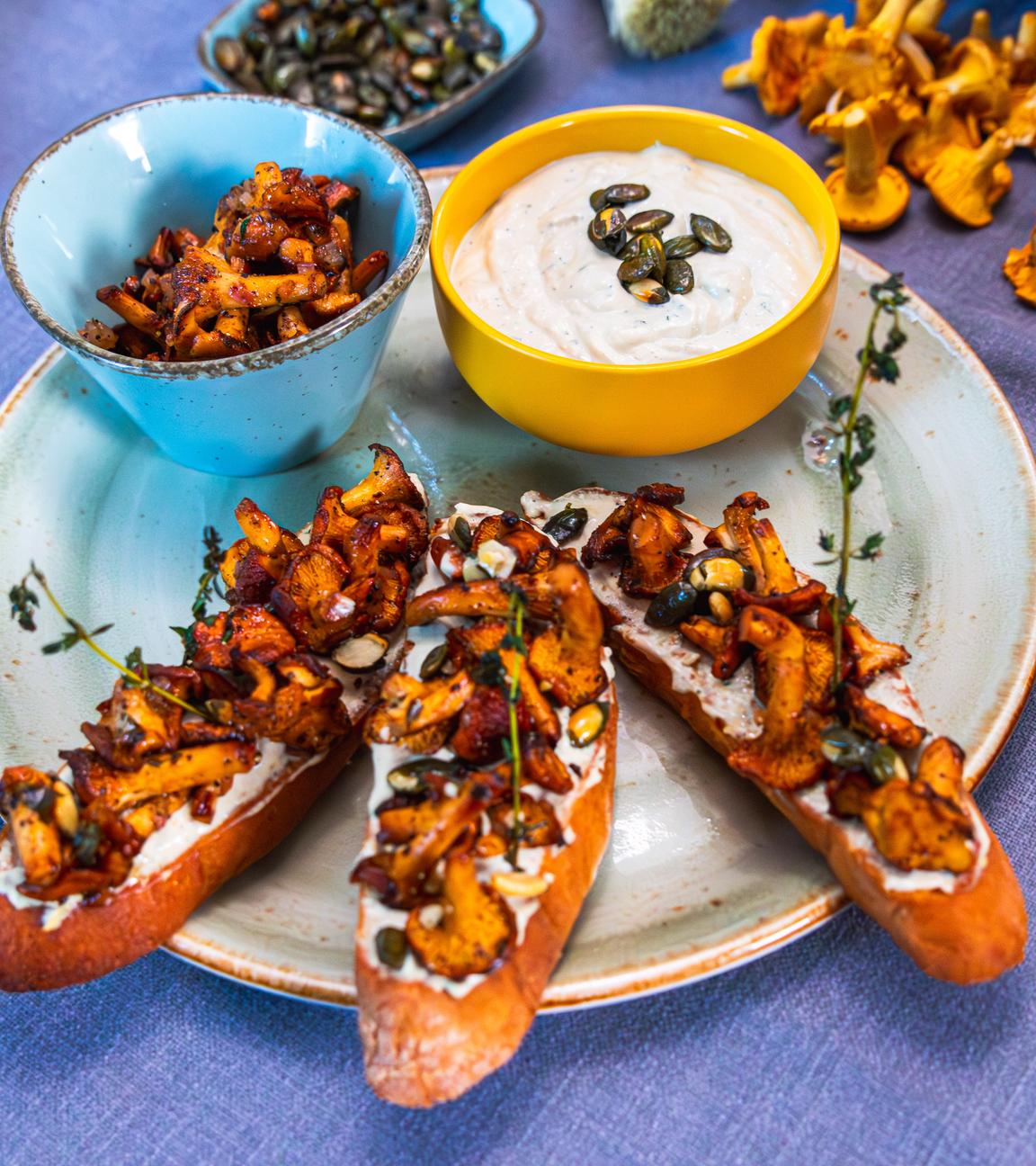 Bruschetta mit Ricotta und Pfifferlingen