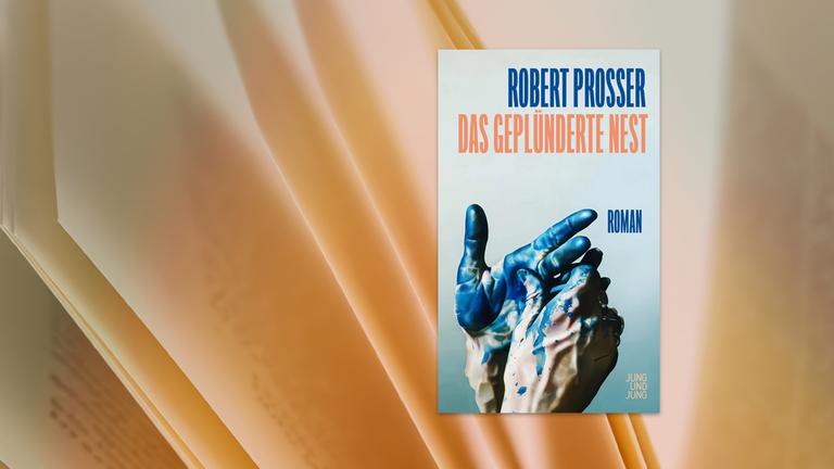 Zwei Hände die mit blauer Farbe beschmiert sind und der Titel und der Name des Autors.