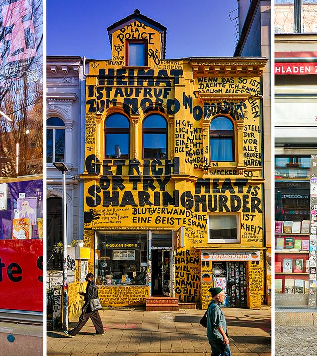 Montage mit drei Buchhandlungen von außen