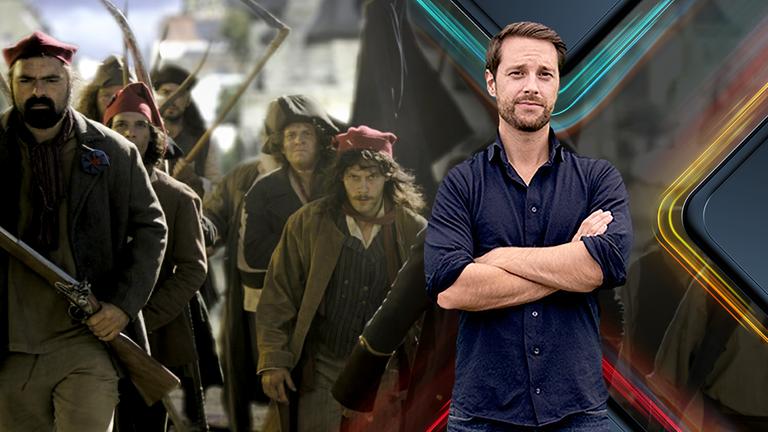 Darsteller einer aufgewühlten Menge, die Rache fordern.