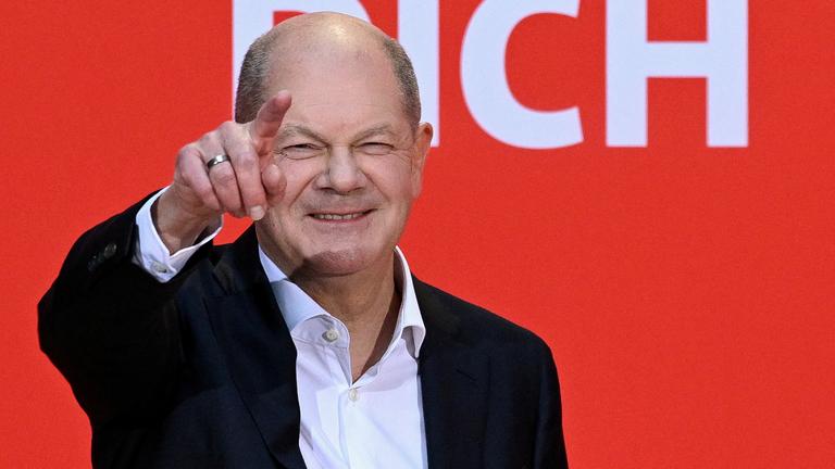 Bundeskanzler Olaf Scholz bei einer Wahlkampfveranstaltung in Berlin