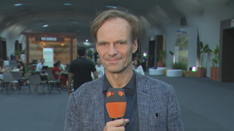 ZDF-Hauptstadtkorrespondent Wulf Schmiese live zugeschaltet berichtet über Merz' Rede bei der Weltklimakonferenz.
