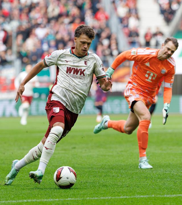 Robin Fellhauer (19, FC Augsburg) erzielt das Tor zum 1:0 am 10.10.2026 in Augsburg.