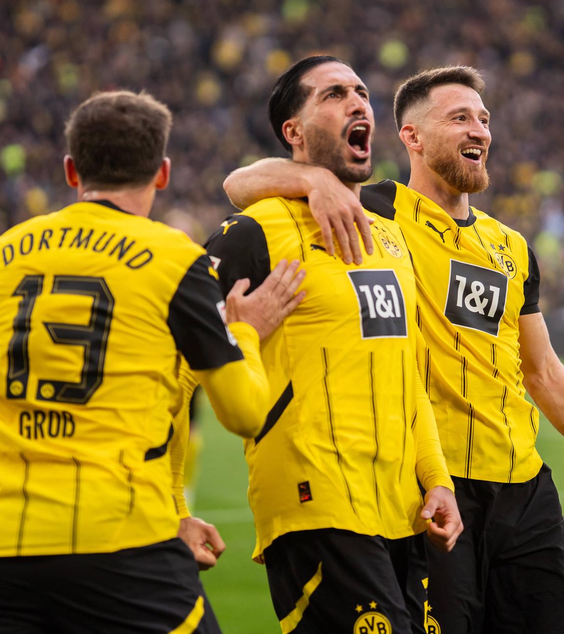 Dortmunds Emre Can jubelt mit seiner Mannschaft nach seinem Tor zum 2:0 gegen Mainz 05.