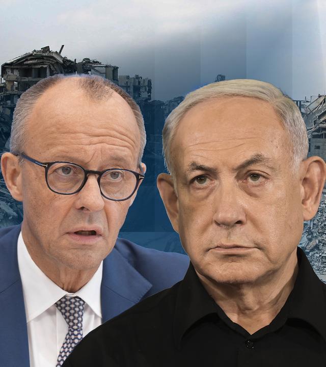 Friedrich Merz und Benjamin Netanjahu vor der Zerstörung in Gaza-Stadt.