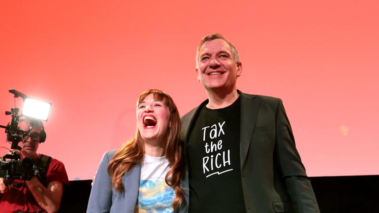 Die Spitzenkandidaten der Partei Die Linke, Jan van Aken und Heidi Reichinnek, aufgenommen am 21.02.2025