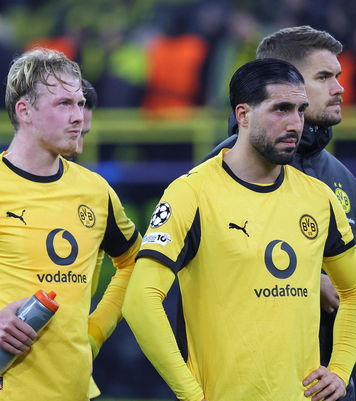 Enttäuschung bei Adeyemi, Guirassy, Brandt und Can vom BVB am 10.12.2025.