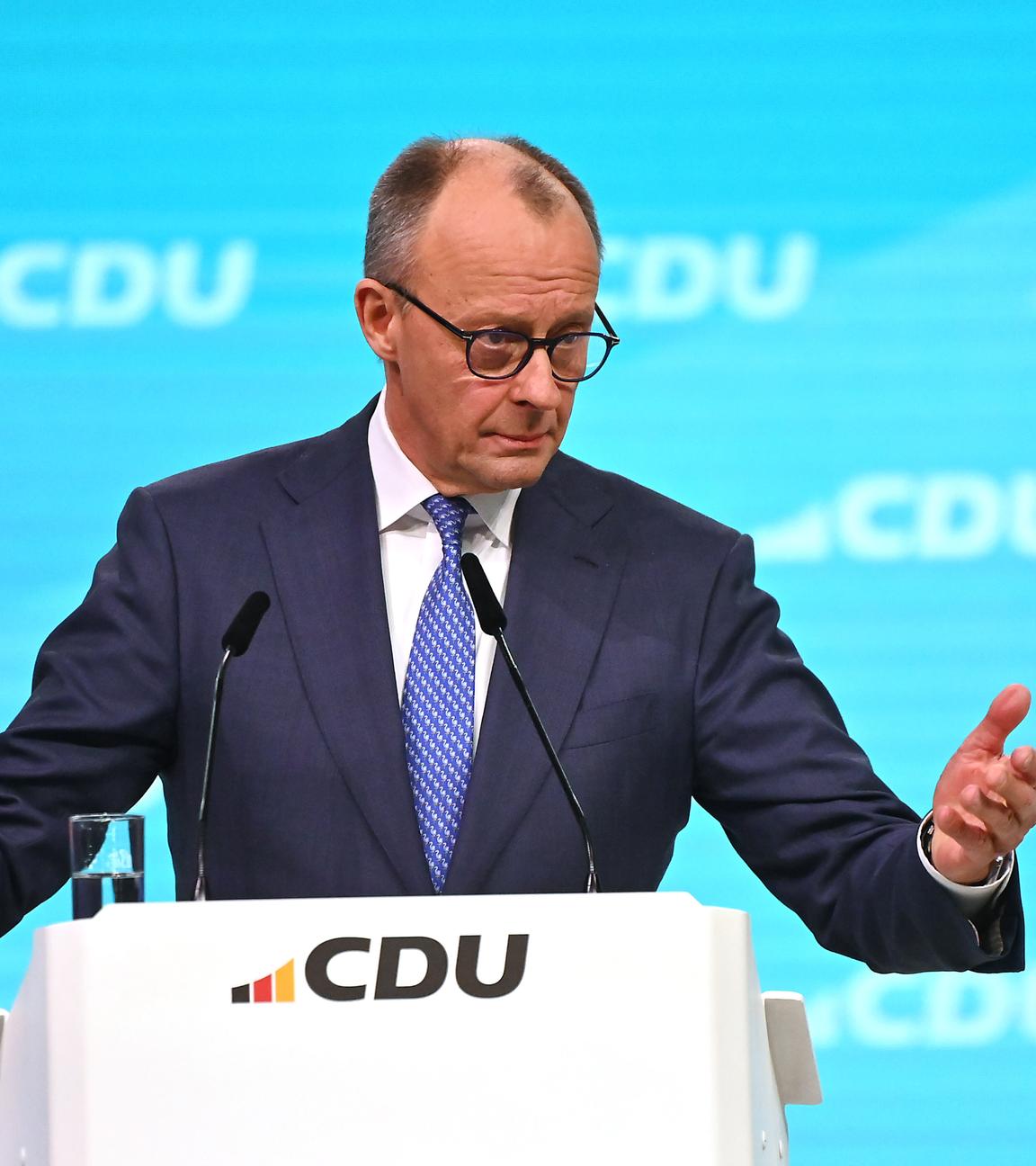 Bundeskanzler Friedrich Merz während seiner Rede beim 38. Parteitag der CDU in Stuttgart.