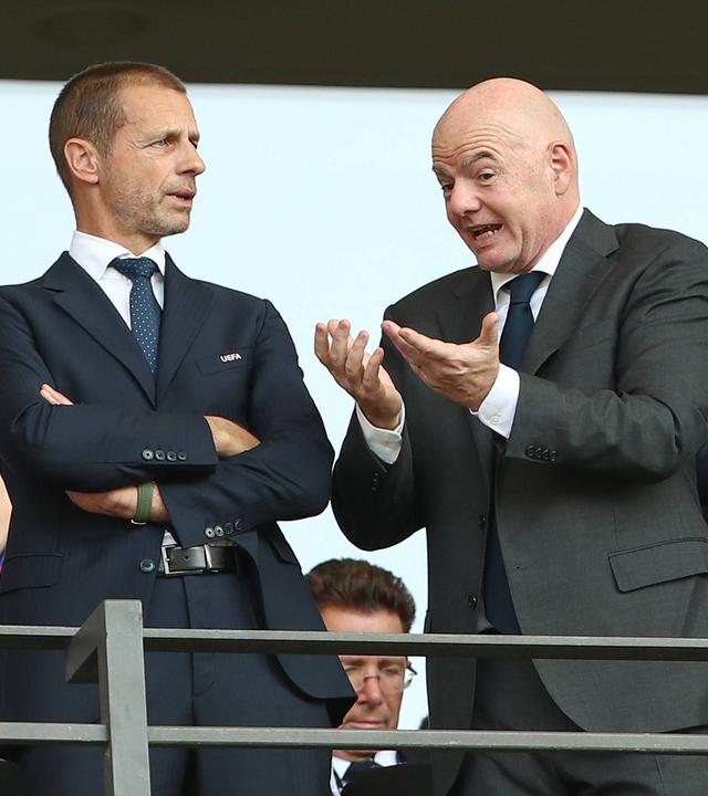 UEFA Präsident Aleksander Ceferi und FIFA Präsident Gianni Infantino am 29.06.2024. 