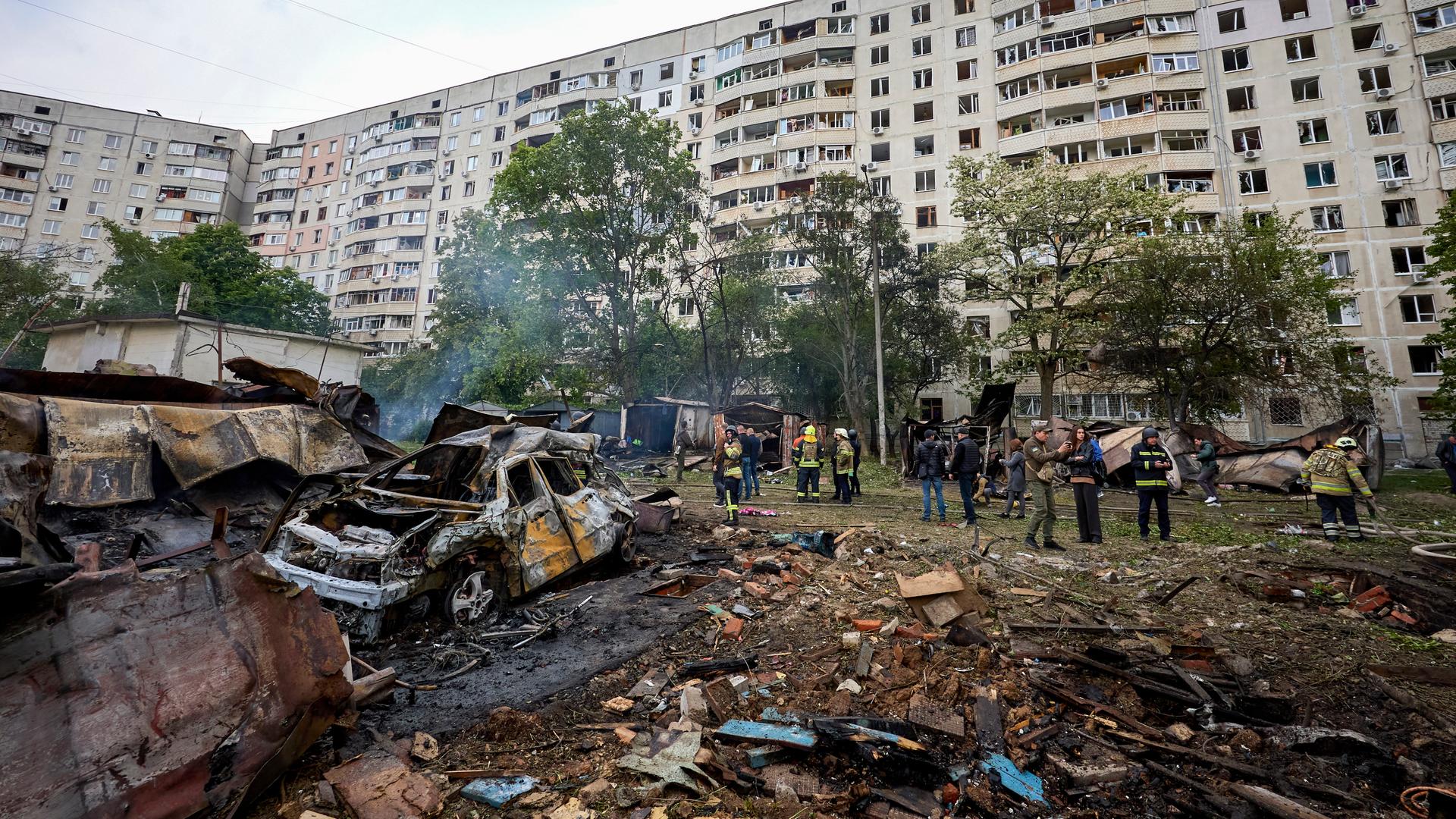 Zerstörte Gebäude in der ukrainischen Stadt Charkiw.