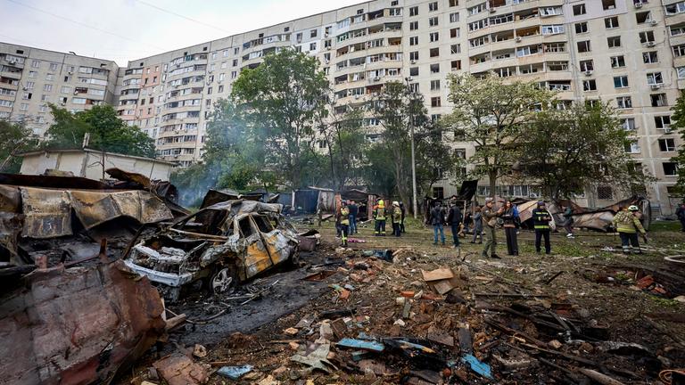 Zerstörte Gebäude in der ukrainischen Stadt Charkiw.