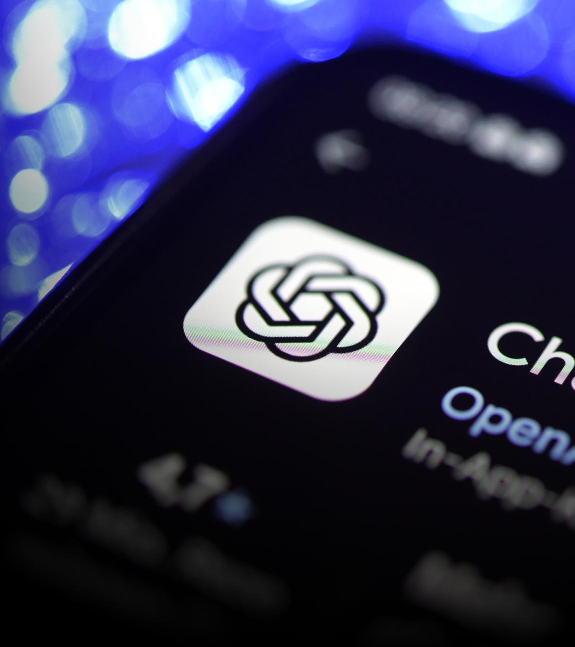 Eine Seite mit mit der App der AI-Anwendung "ChatGPT"