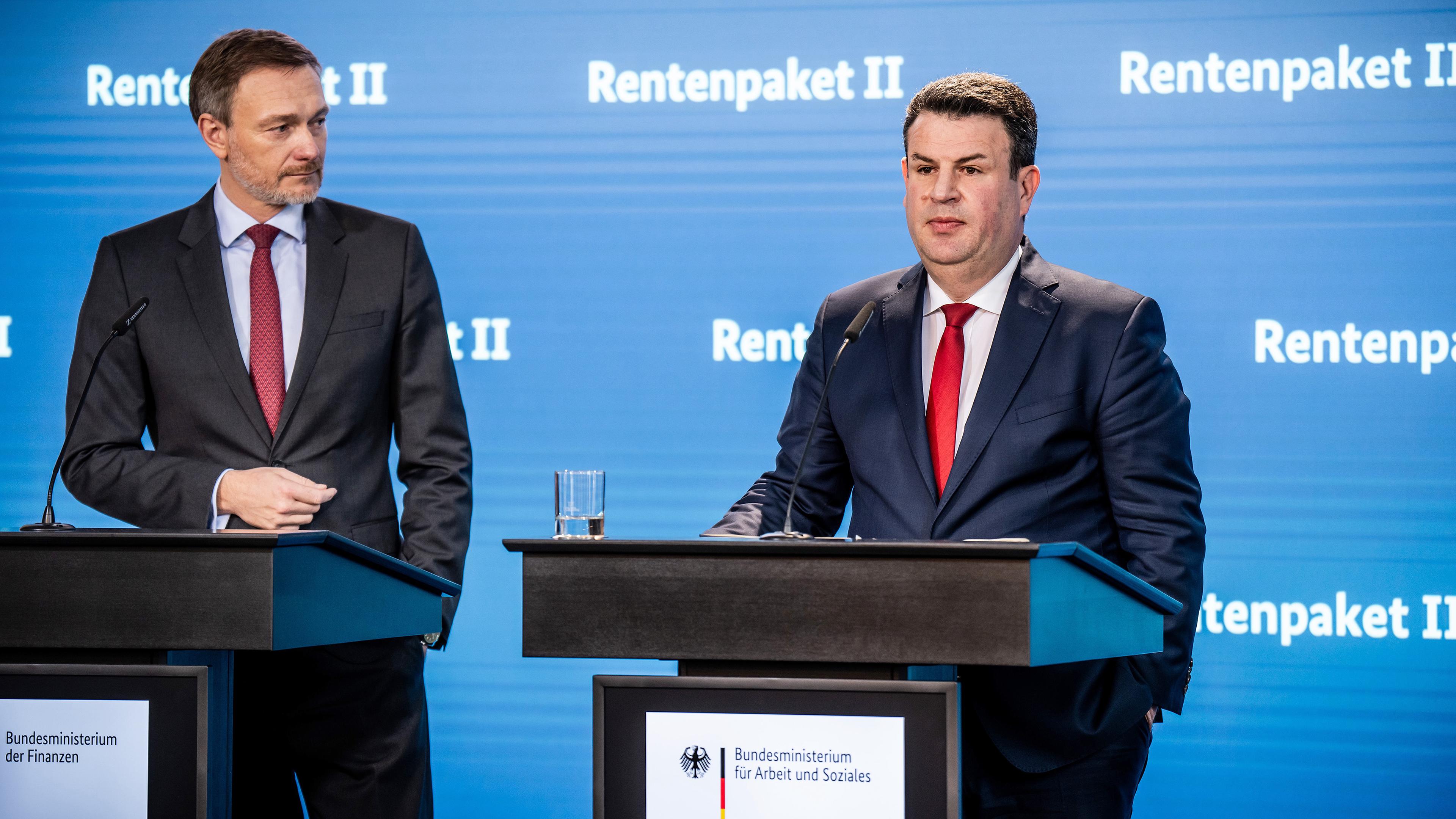 Christian Lindner (l.) und Hubertus Heil, aufgenommen am 05.03.2024 in Berlin