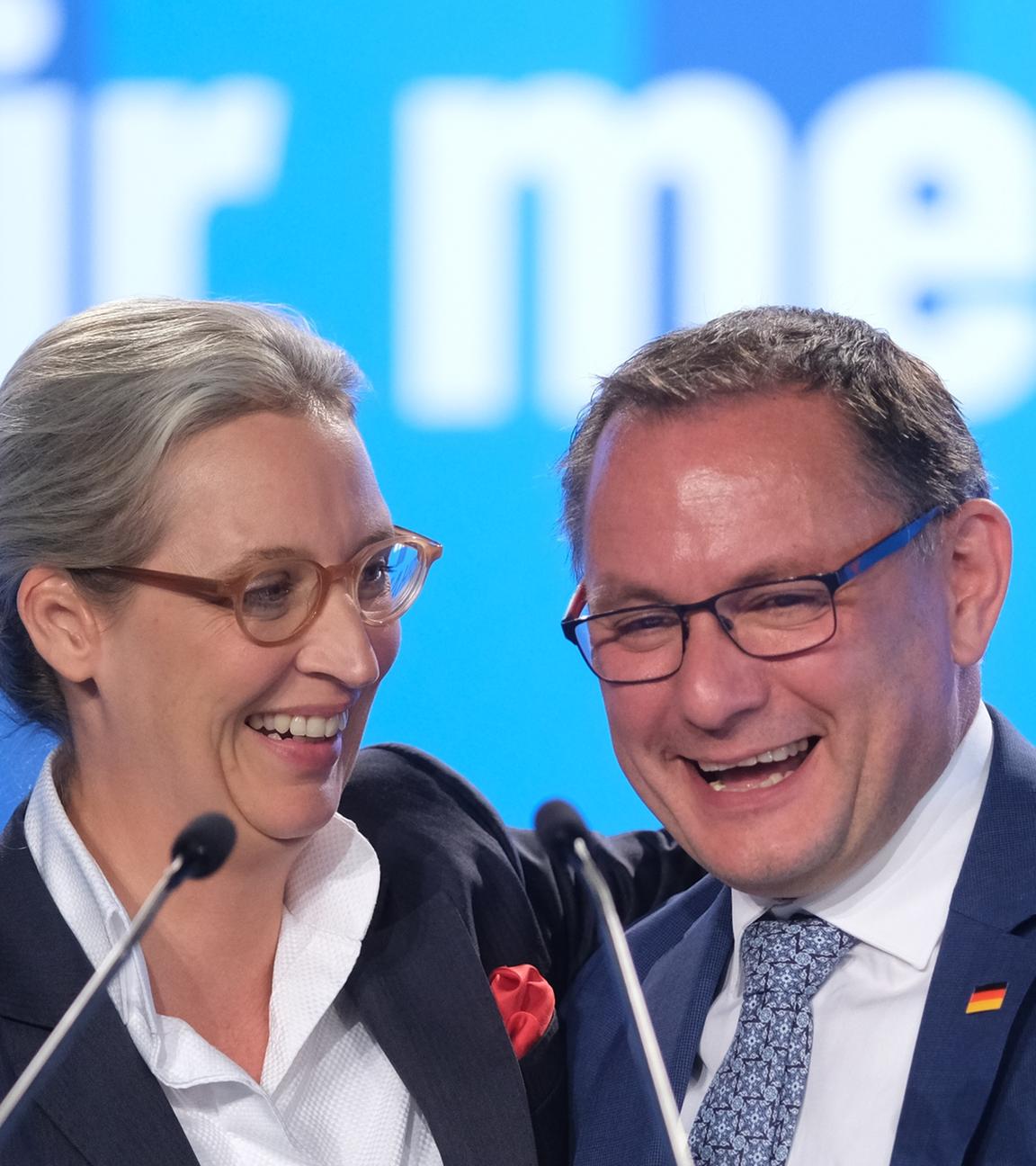 Die AfD-Chefs Chrupalla und Weidel beim Europa-Parteitag im August.
