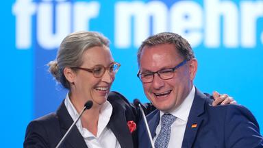 Die AfD-Chefs Chrupalla und Weidel beim Europa-Parteitag im August.