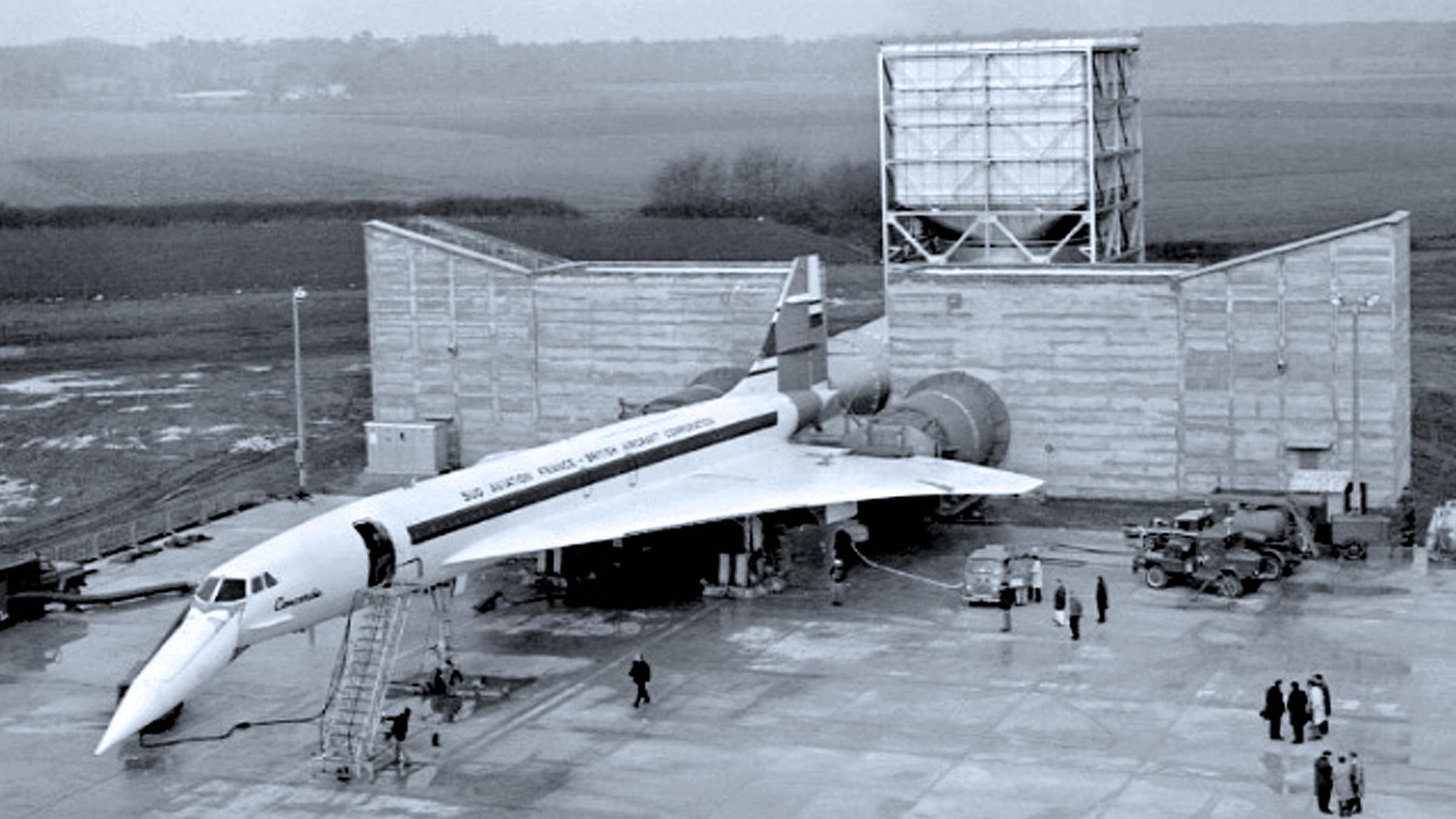 Archiv: Concorde Triebwerktest, aufgenommen am 25.02.1968 auf dem Flughafen Toulouse-Blagnac, Frankreich