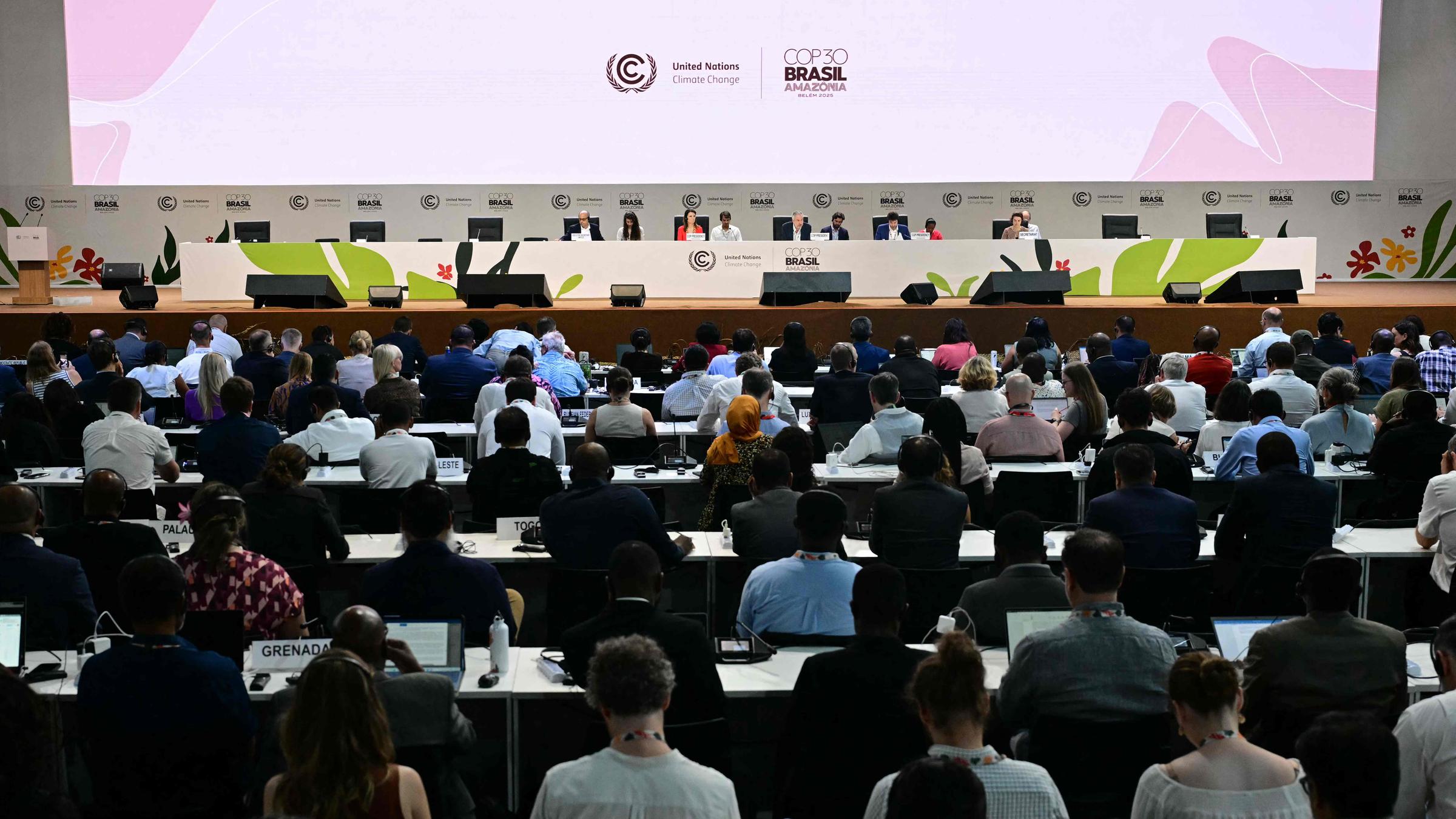 COP30-Präsident Andre Correa do Lago (Mitte) spricht während einer Plenarsitzung der COP30-UN-Klimakonferenz in Belém, Brasilien, am 21.11.2025. 