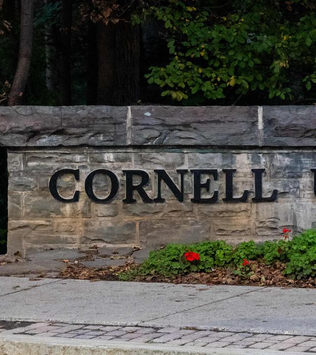 Eine Studentin läuft am Schriftzug der Cornell-University vorbei. (Archiv)