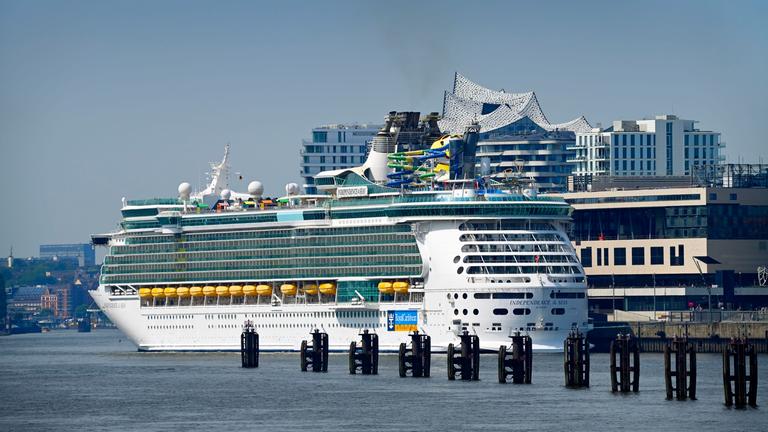Ein Kreuzfahrtschiff fährt in den Hamburger Hafen ein.