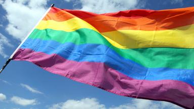 Die wehende Regenbogenfahne  - ein Symbol für den CSD.
