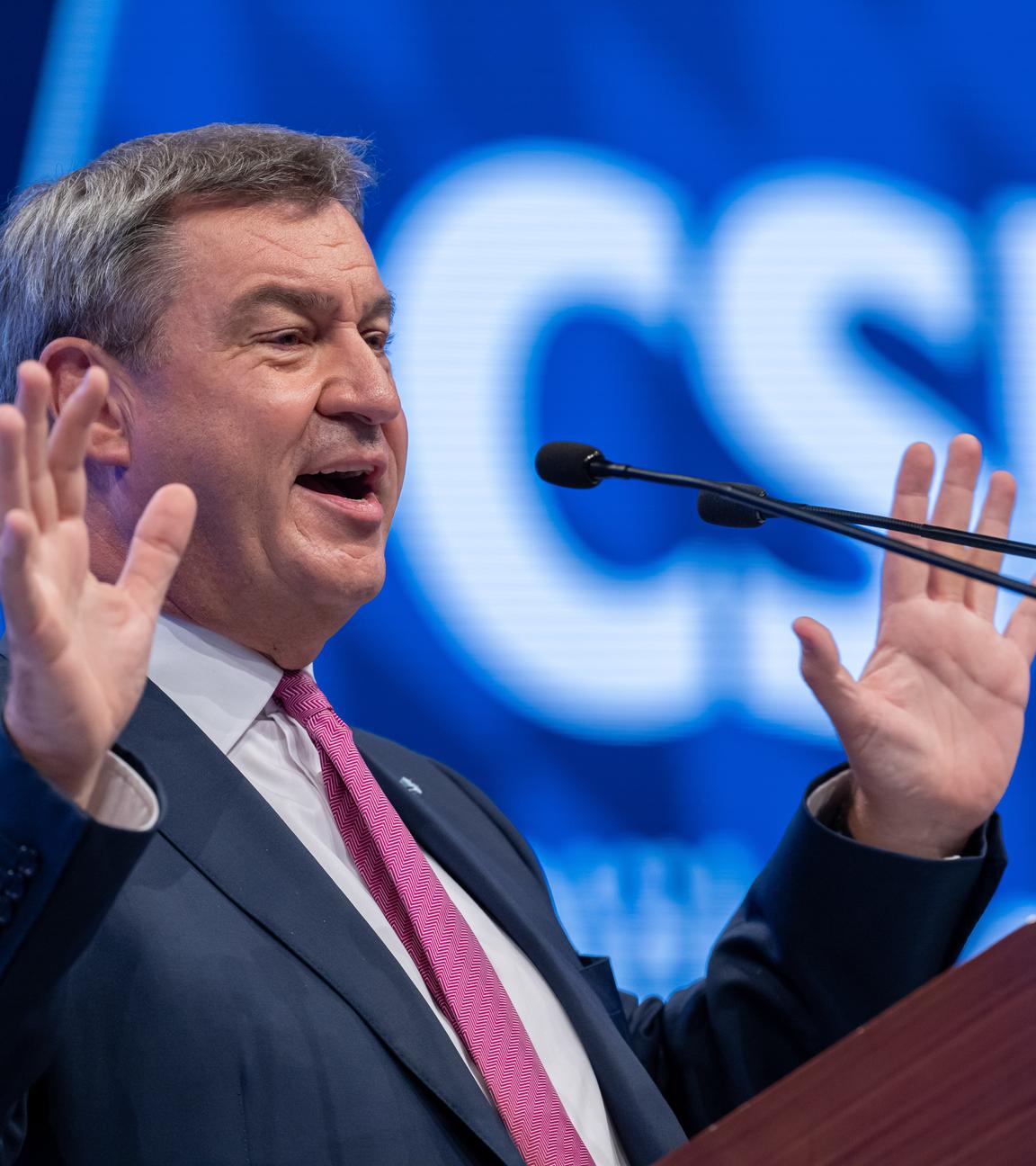 23.09.2023, Bayern, München: Markus Söder, CSU-Parteivorsitzender, spricht auf dem Parteitag der CSU mit anschließender Wahl des Parteivorstands. 
