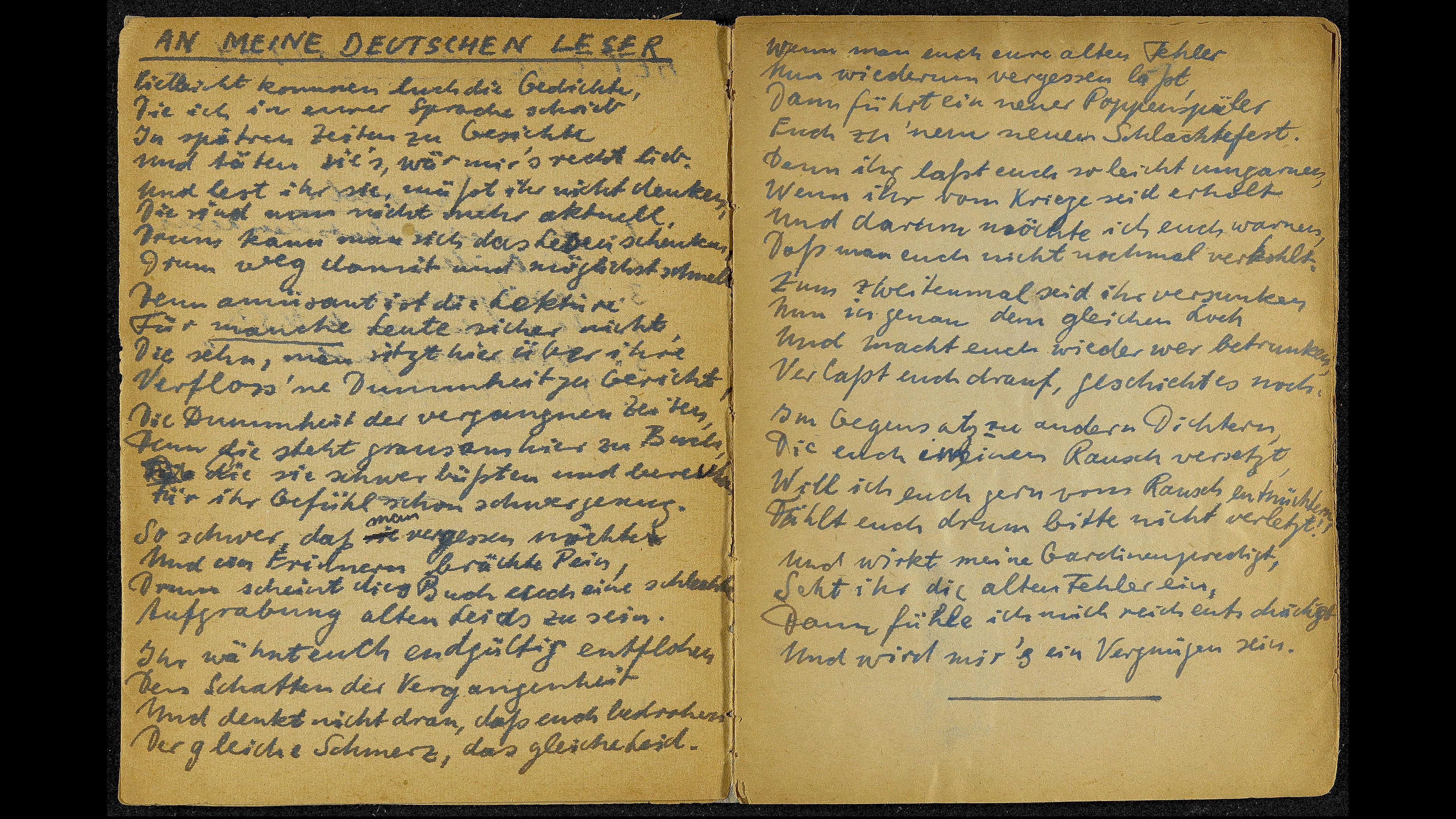 Handgeschriebenes Gedicht auf vergilbtem Papier.