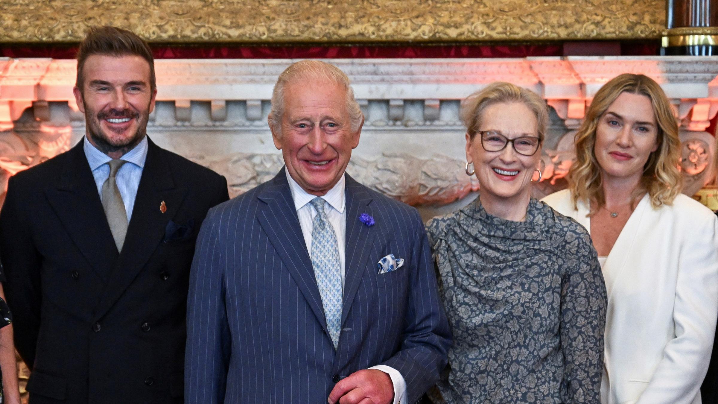 Meryl Streep, Kate Winslet und David Beckham und König Charles in London.