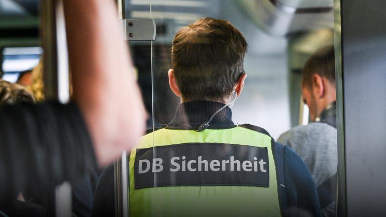 Ein Mitarbeiter der DB-Sicherheit steht in einem Zug.