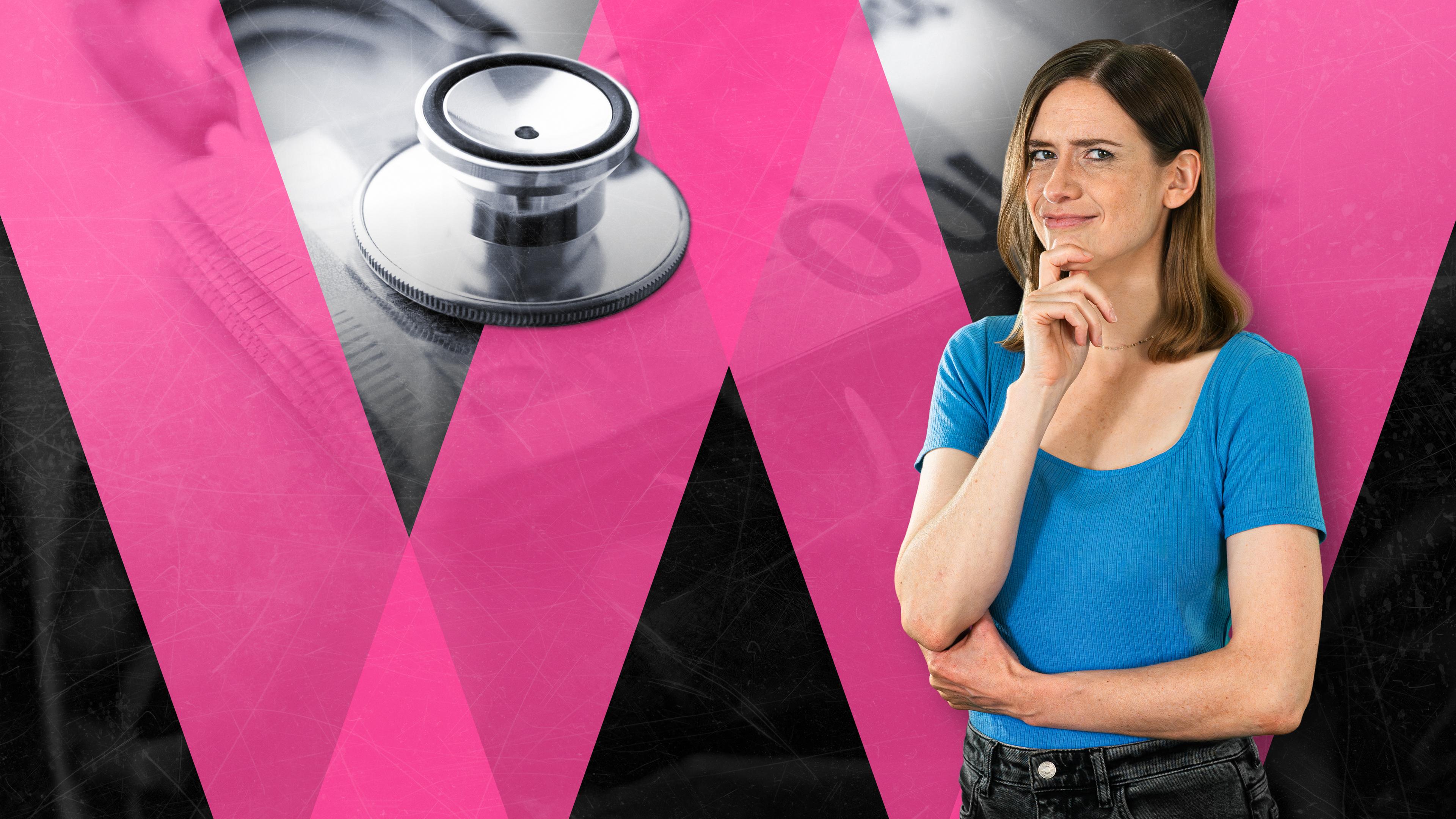WISO-Reporterin Karen Grass im Hintergrund Grafik mit gesetzlicher Gesundheitskarte