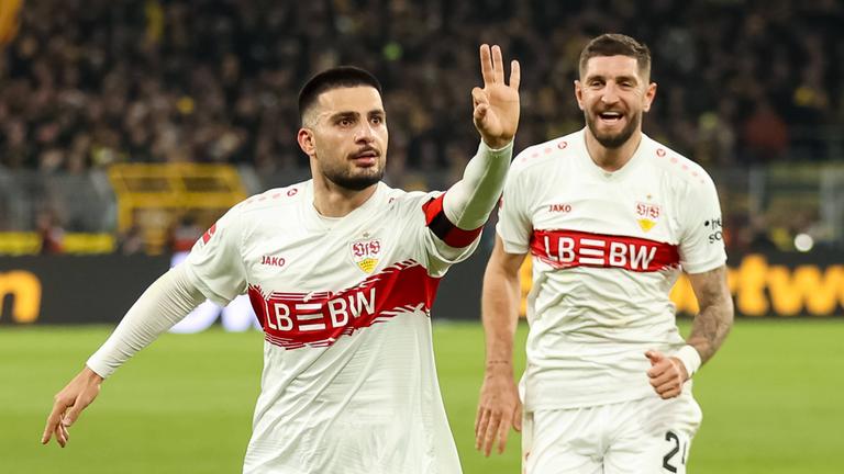 Deniz Undav (VfB Stuttgart) jubelt über sein Tor zum 3:3 im Bundesliga-Spiel gegen Borussia Dortmund.