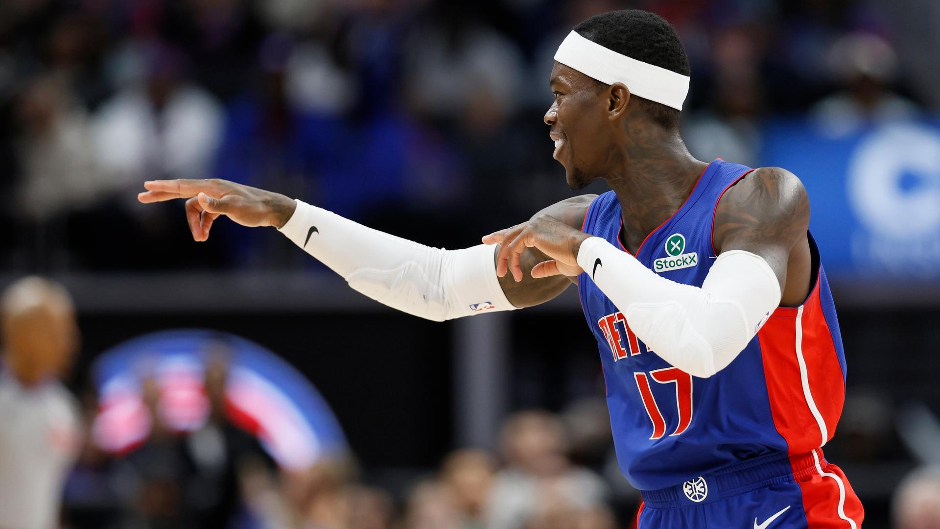 Basketball: NBA, Detroit Pistons - New Orleans Pelicans: Dennis Schröder jubelt in der letzten Minute des NBA-Basketballspiels.