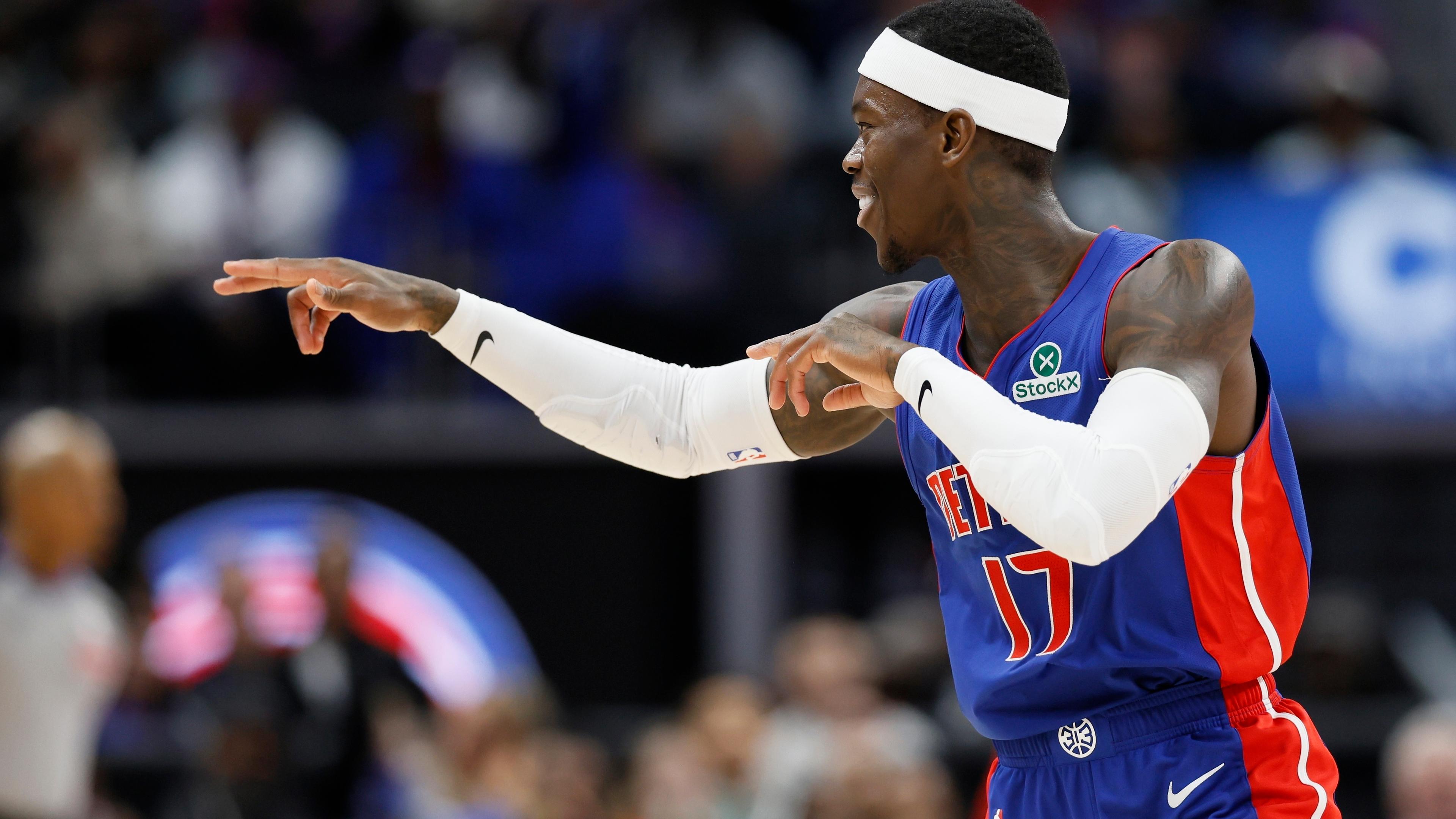 Basketball: NBA, Detroit Pistons - New Orleans Pelicans: Dennis Schröder jubelt in der letzten Minute des NBA-Basketballspiels.