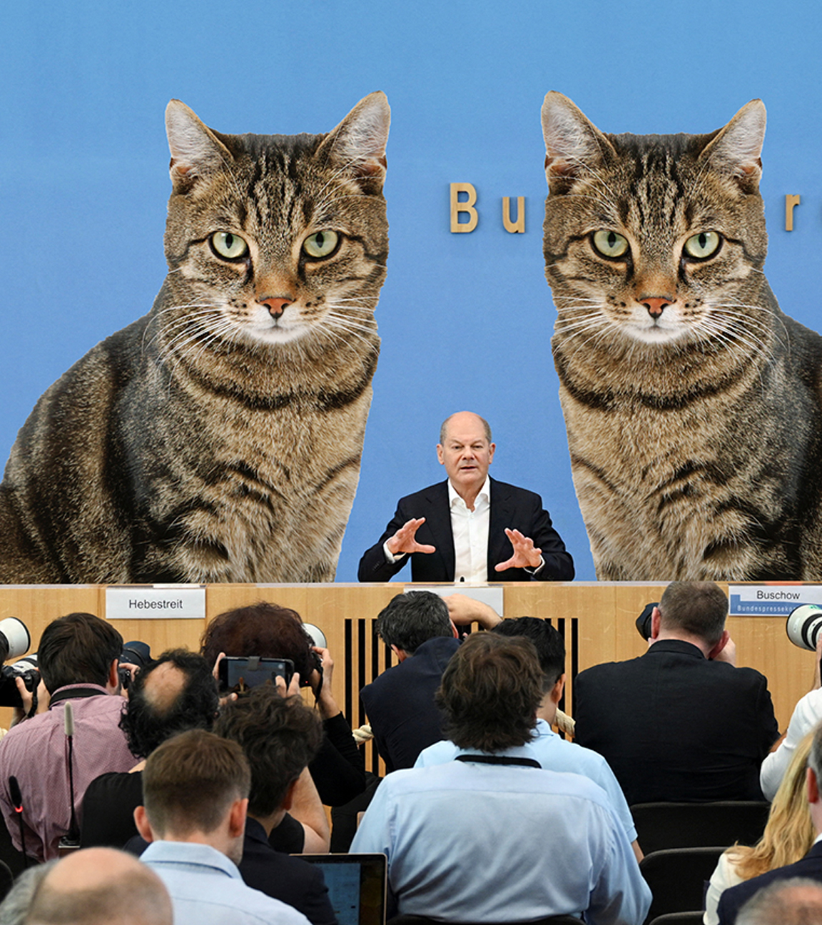 Satirischer Jahresrückblick - Pressekonferenz Scholz mit Katzen