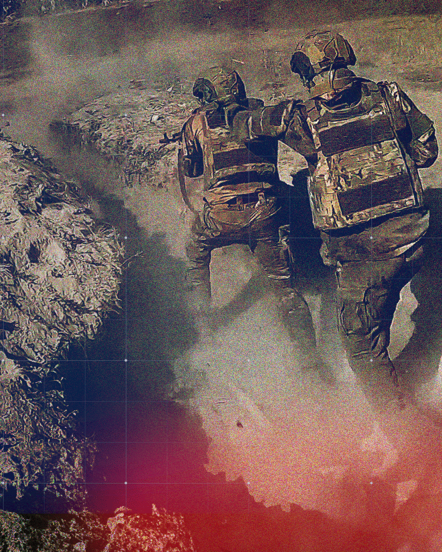 Zwei russische Soldaten im Kampf an der Front